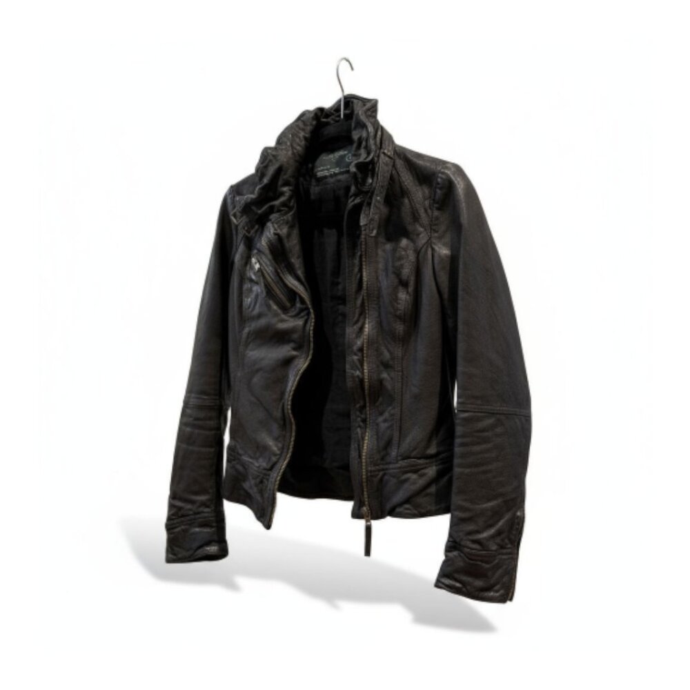 All Saints Belvedere Moto Leather Jacket – UK 8 (Brown)